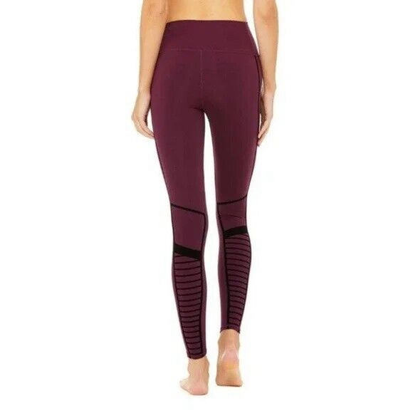 ALO Yoga High Waist Flocked Moto Legging in Black Plum XS - Picture 2 of 10